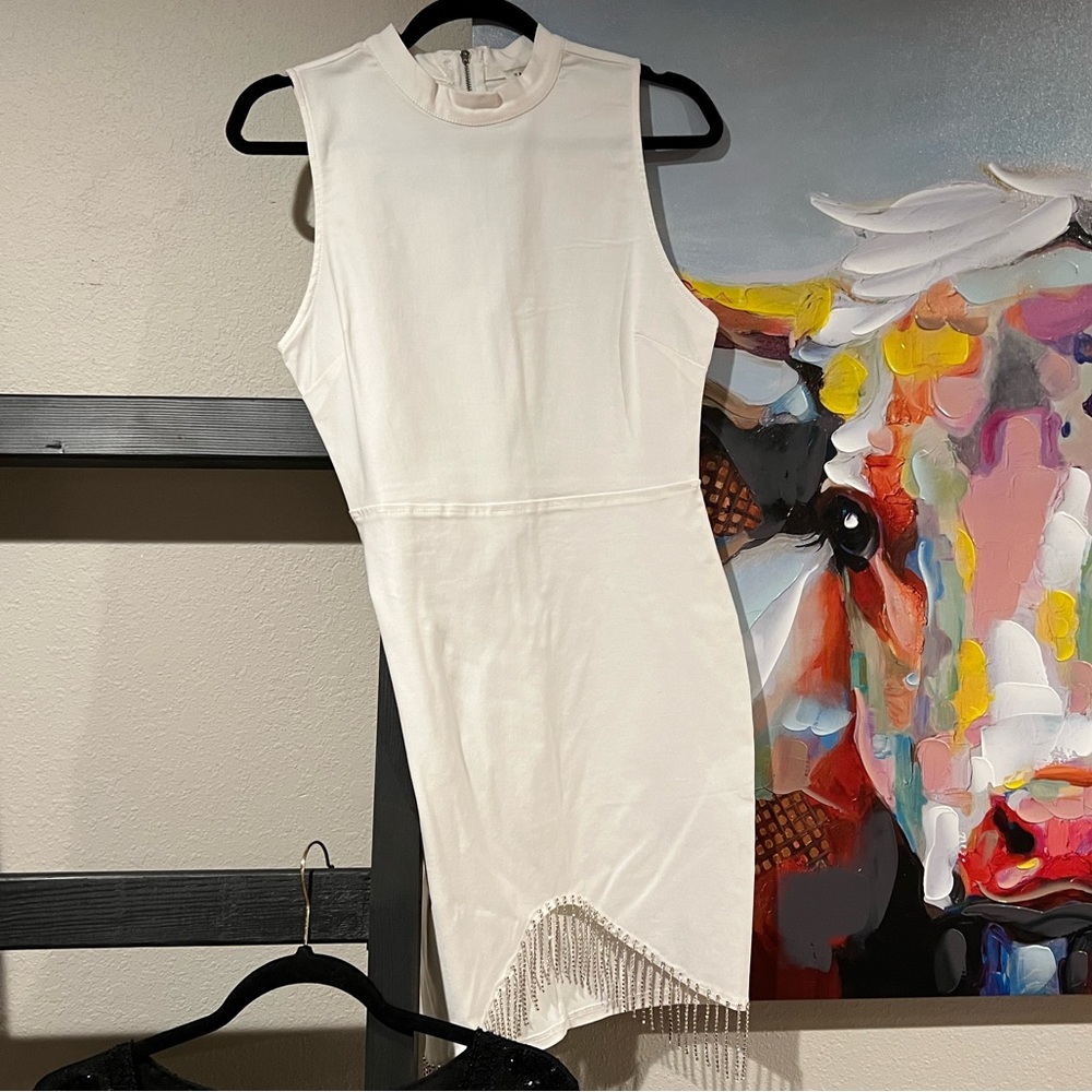 White fringe jeweled dress